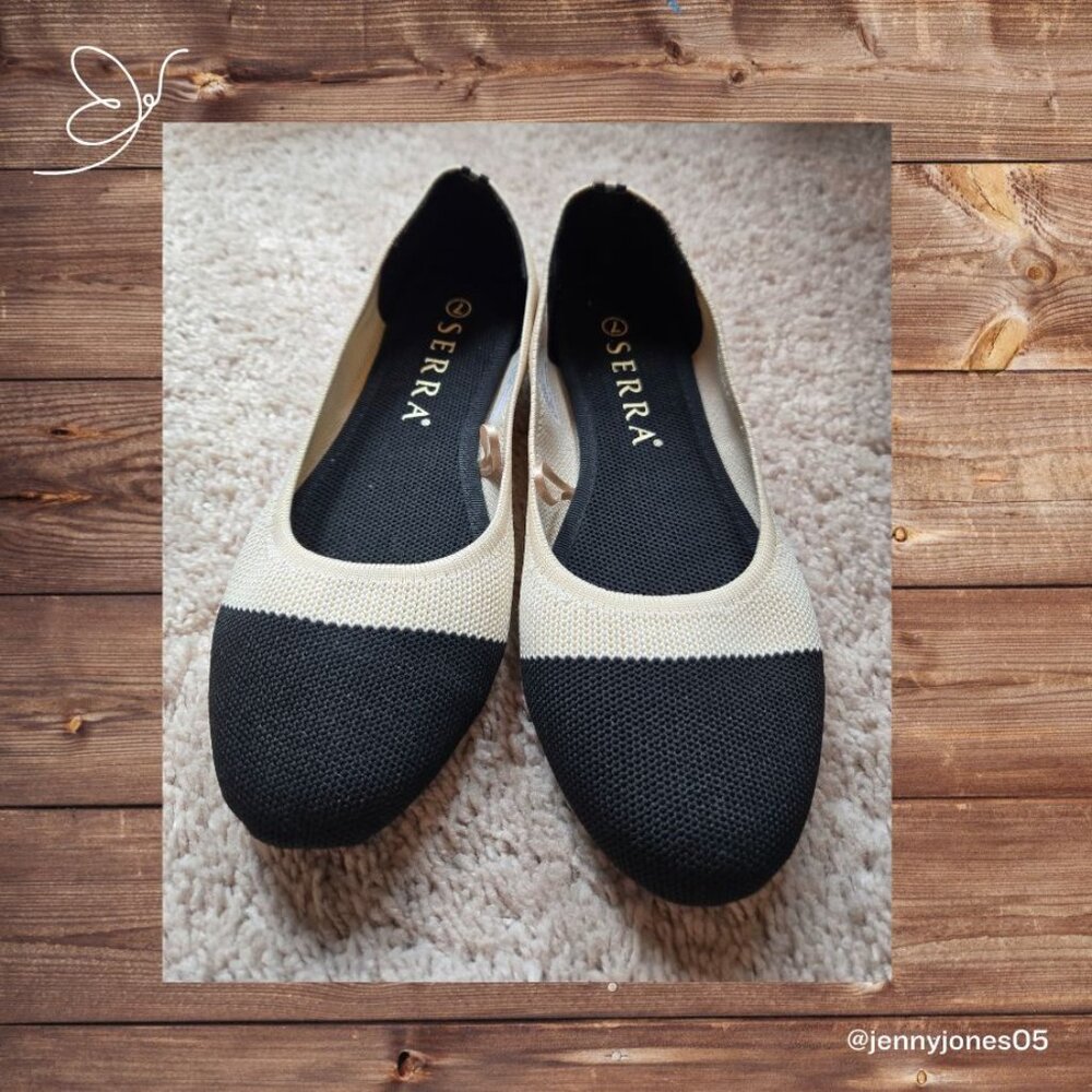 Serra Washable Recycled Slip-On Flats~Two Tone Cream & Black~Women's Size 7~NWOT